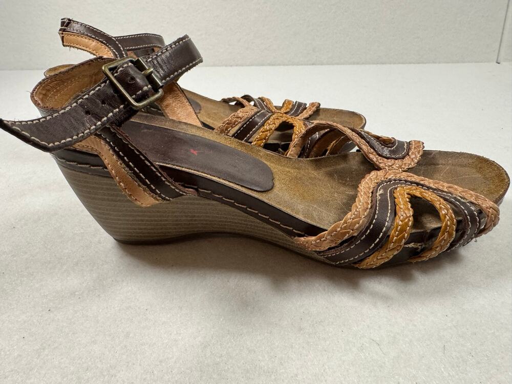Pikolinos Leather Wedge Sandals Braided Straps Brown 2.75" Heels 8.5 EU39